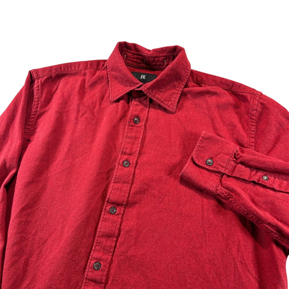 Banana Republic Flannel Shirt Mens L Solid Red Standard Fit Long Sleeve Cotton